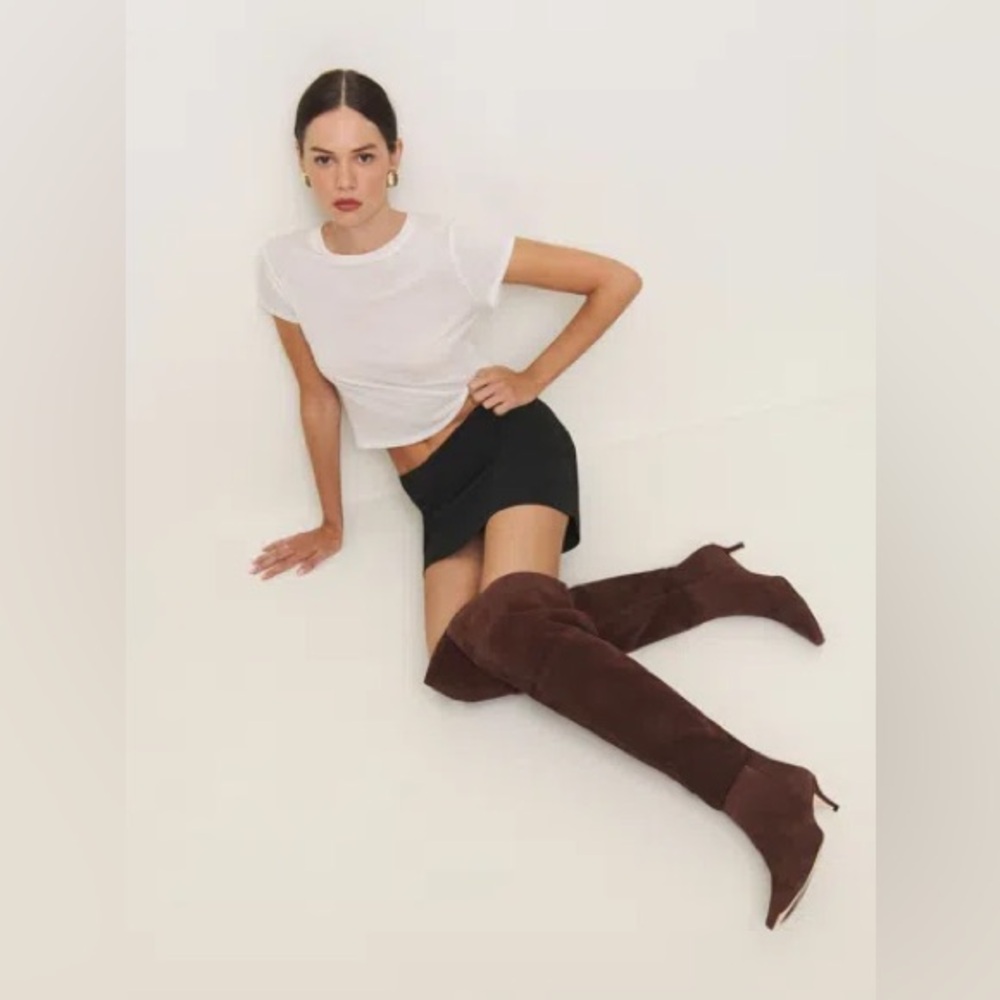 Reformation Roxanne Boots Burgundy Over The Knee Suede Kitten Heels 8.5